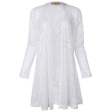 Kate Kasin Long Sleeve Open Front See-Through White Lace Coat Tops Bolero KK000421-2